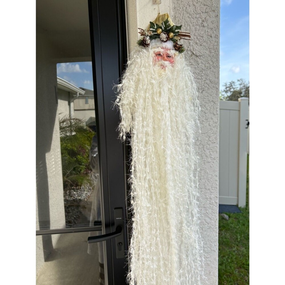 Father Christmas Door Hanging 36” Long White Beard Rustic Woodland Holiday Decor - Picture 2 of 9